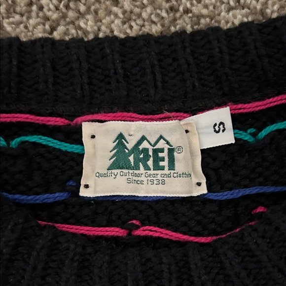 REI Women’s Black Sweater with Pink, Blue, and Green Heart Detailing - Picture 2 of 3